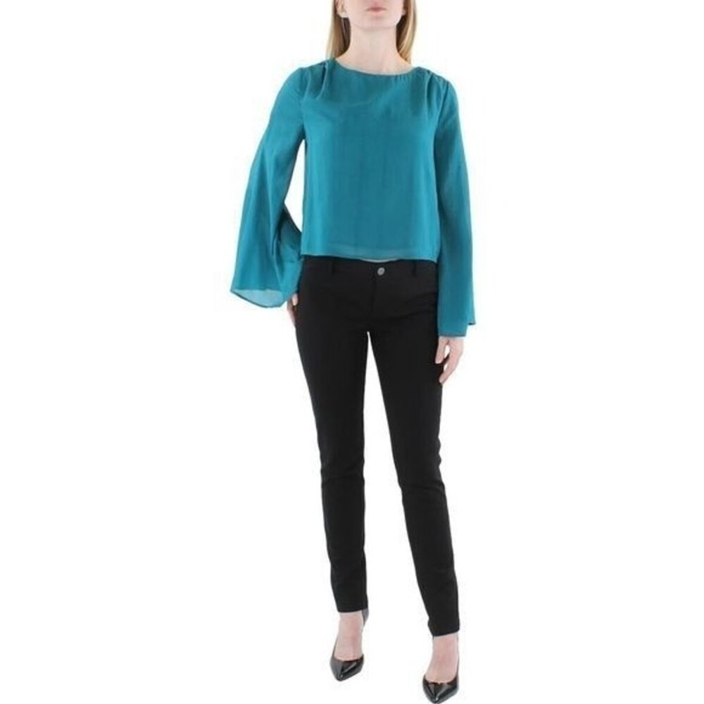 NWT S L Jessica Simpson Womens Monique Metallic Cropped Blouse Blue
